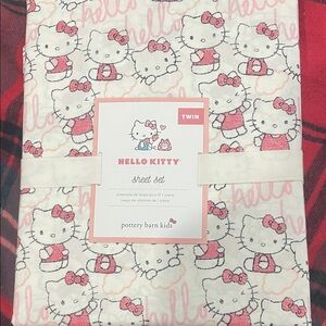 Pottery Barn Kids Hello Kitty Pink and White Sheet Set